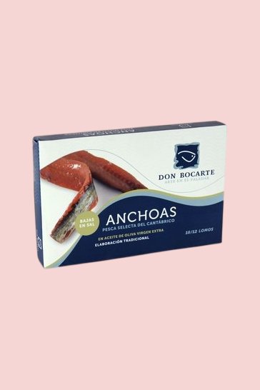 Kantabrischen Sardellenfilets Don Bocarte in Olivenöl, Salzarm (120 gr - 10/12 Filets)