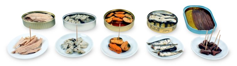 Set mit 5 Meereskonserven